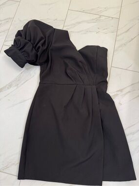 DO+BE Black One-Shoulder Puff-Sleeve Mini Dress